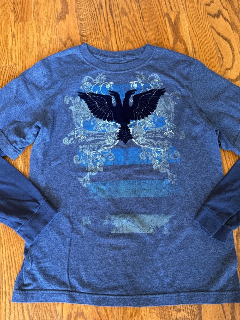 First Wave Boys Twofer Layered Shirt Heather/Dark Blue Eagle Graphic 14/16 NWOT